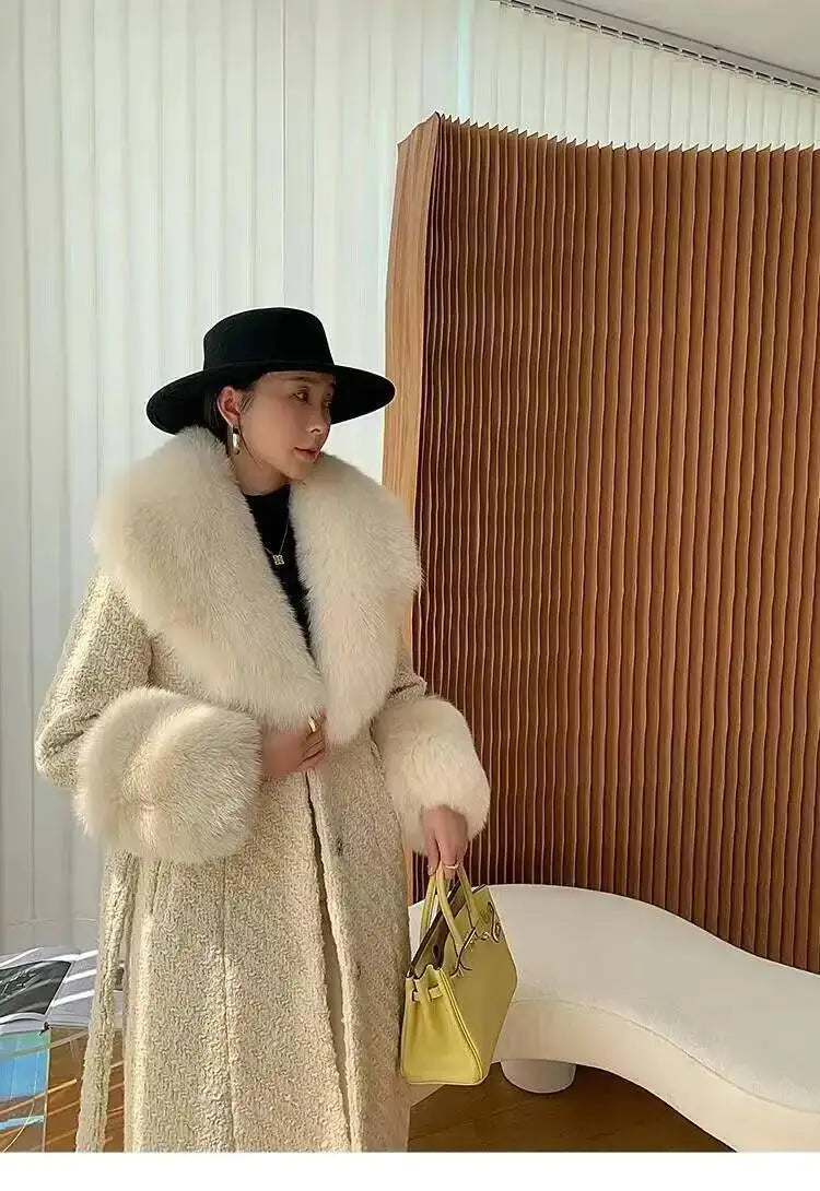 Large Size Winter Real Fur Collar Cuffs Set Neck Warmer Women Fur Shawl Furry Fluffy Fox Fur Scarf Luxury Scarves Coat Decor