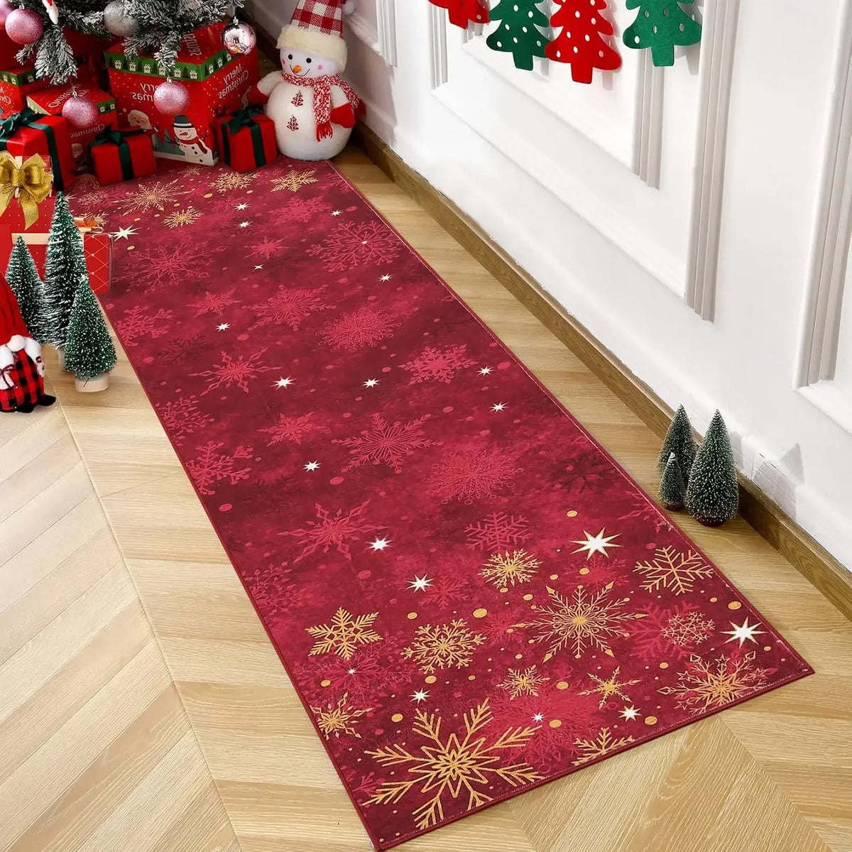 Garvee Christmas Washable Area Rug Xmas Area Rugs Non-Slip Soft Soft Fabric Blue Carpet with Snowflake Design, Low Pile, Durable, Pet Friendly for Holiday Home Decor