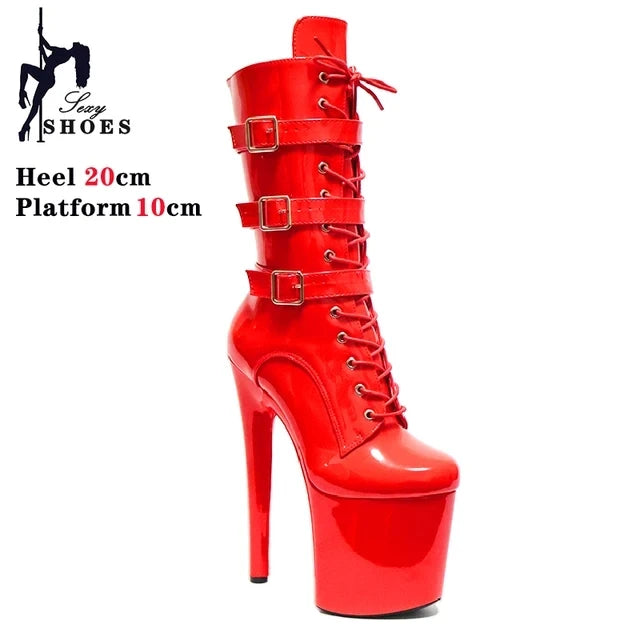 Sexy Knight Female 8Inch High Heel Platform Ankle Boots for Women Autumn Winter Shoes 20cm Black Buckle Strap Pole Dancing Boots