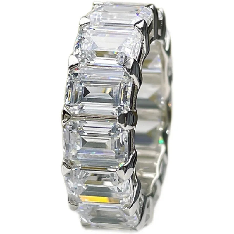 Drop Shipping High Quality Luxury Jewelry 925 Sterling Silver Princess Cut Moissanite Diamond Women Wedding Band Ring Gift