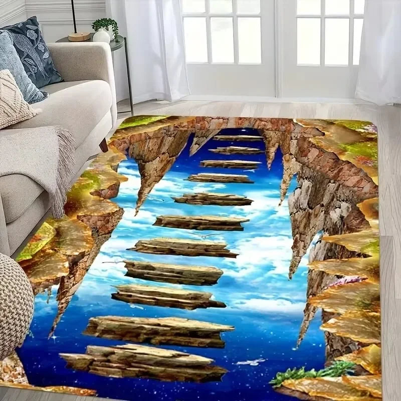 3D Desert Crack Water Fire Design Rug Non-Slip Machine Washable Carpet Fashion Bedroom Living Room Beach Style Floor Mat