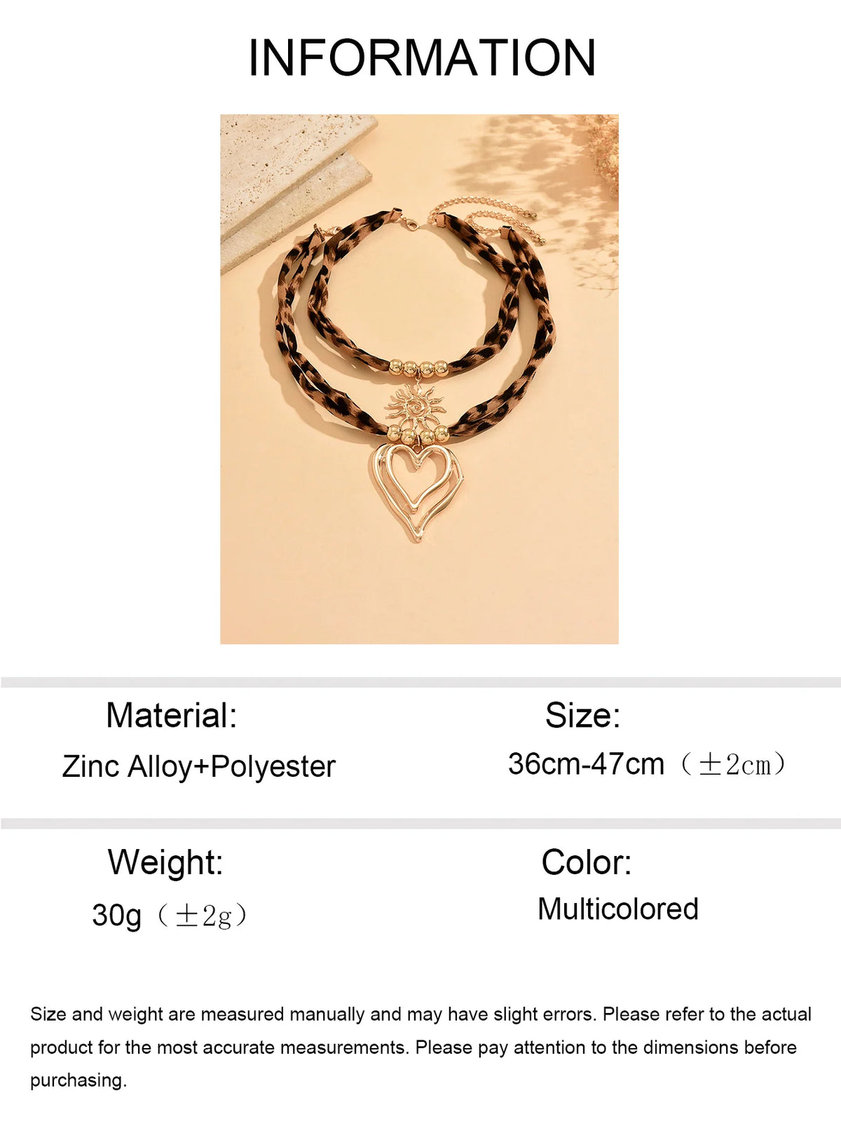 Leopard Print Layered Ribbon Choker Necklace Gold Y2K Heart Sun Pendant Adjustable Bohemian Jewelry for Women