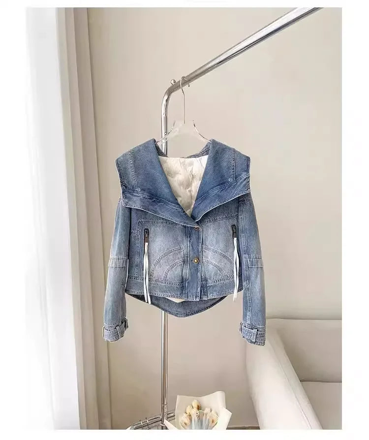 Winter Thickened Short Denim Jacket Fashion Parkas Jeans Jacket Luxury Fur Coat Removable Fur Collar Cotton Jacket New
