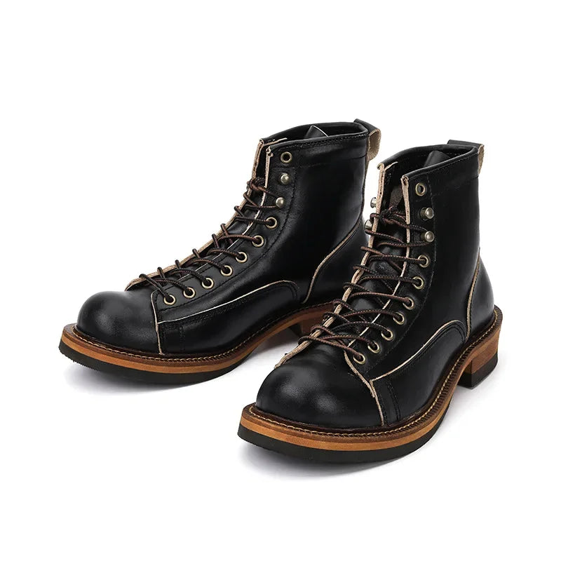 Genuine Leather Round Toe Casual Ankle Boots Dress Work Motorcycle Boots Men