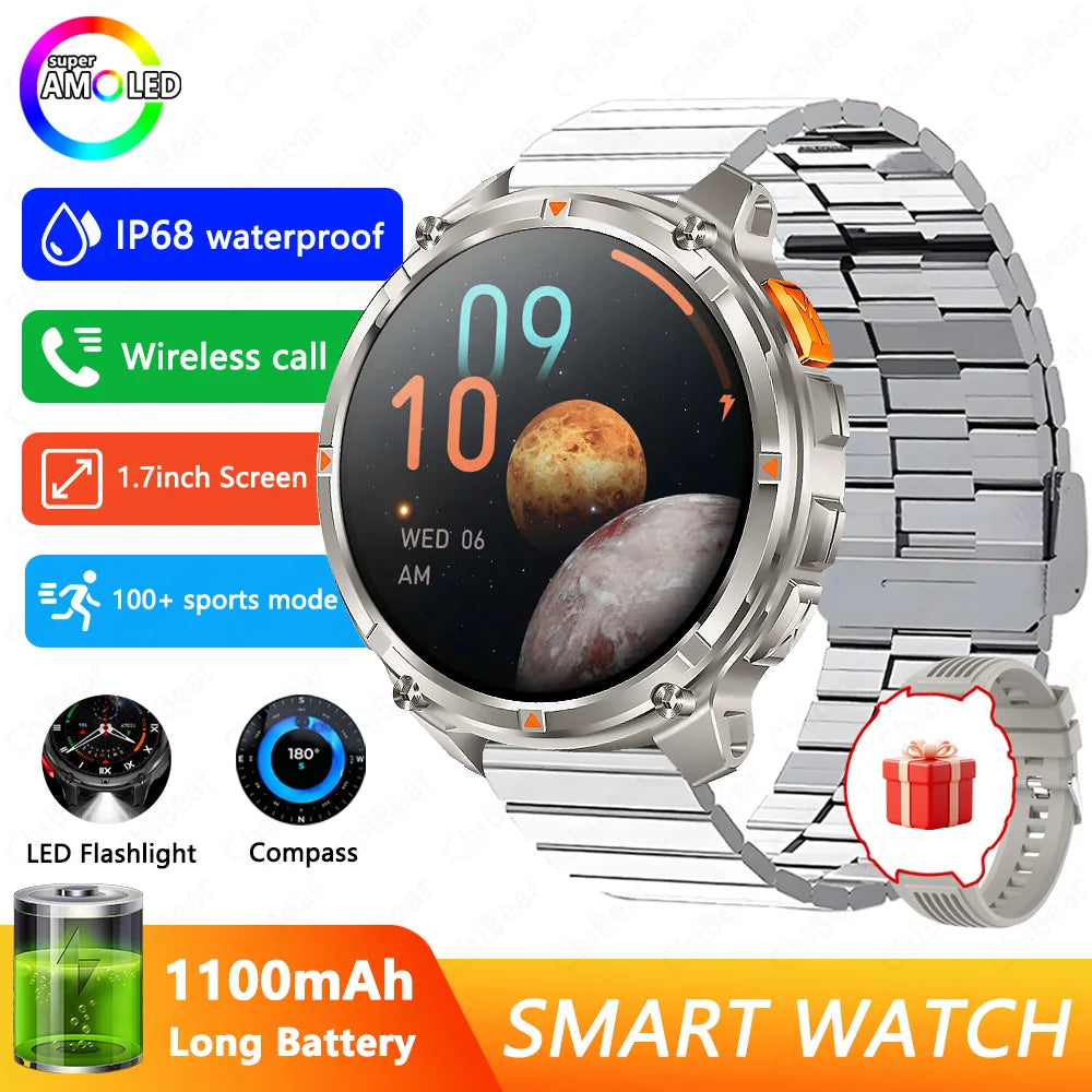 2026 New T-Rex3 Pro 1100mAh Battery Smart Watch GPS path 5ATM Waterproof Sports Run tracker Outdoors Compass Military Smartwatch