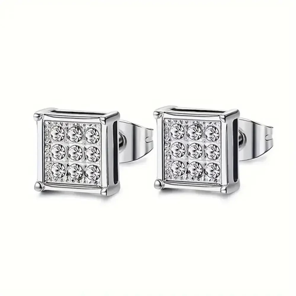 2pcs Stainless Steel Stud Earrings for Men Women Square CZ Mens Earrings Studs Jewelry for Sensitive Ears Fashion Hip Hop Y2K