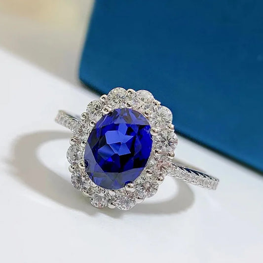 New Luxury white gold solid platinum PT950 cultured sapphire exquisite oval ring for women with high quality