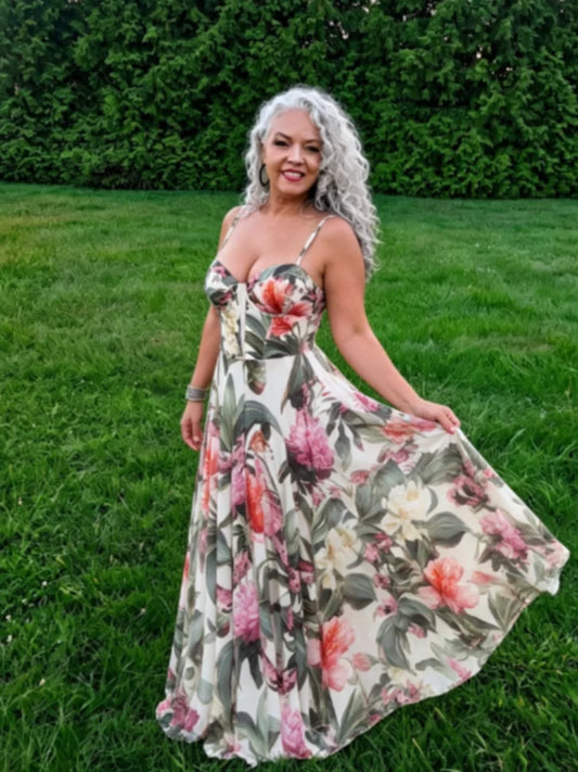 Women's Vacation Maxi Dress Sexy Floral Print Sweetheart Neck Sleeveless Evening Gowns Back Tie Up Robes New Summer Lady Dresses