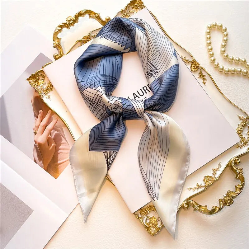 1pcs 70cm Roman Chain Silk Scarf for Women Simulated Silk Geometric Round Fashion Versatile Headwear Clothing Square Scarf