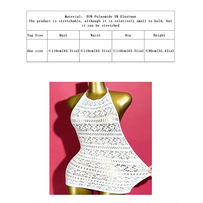 Women Summer Beach Cover Up Hollow Out Beachwear Without Underwear Sheer Mesh Fishnet Music festival Swimsuit