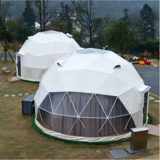 Flame Retardant Windproof Prefab Geodome Tent, Large Sun Shade Spherical Glamping Lodge Tent for Scenic Spot & Camping Resort