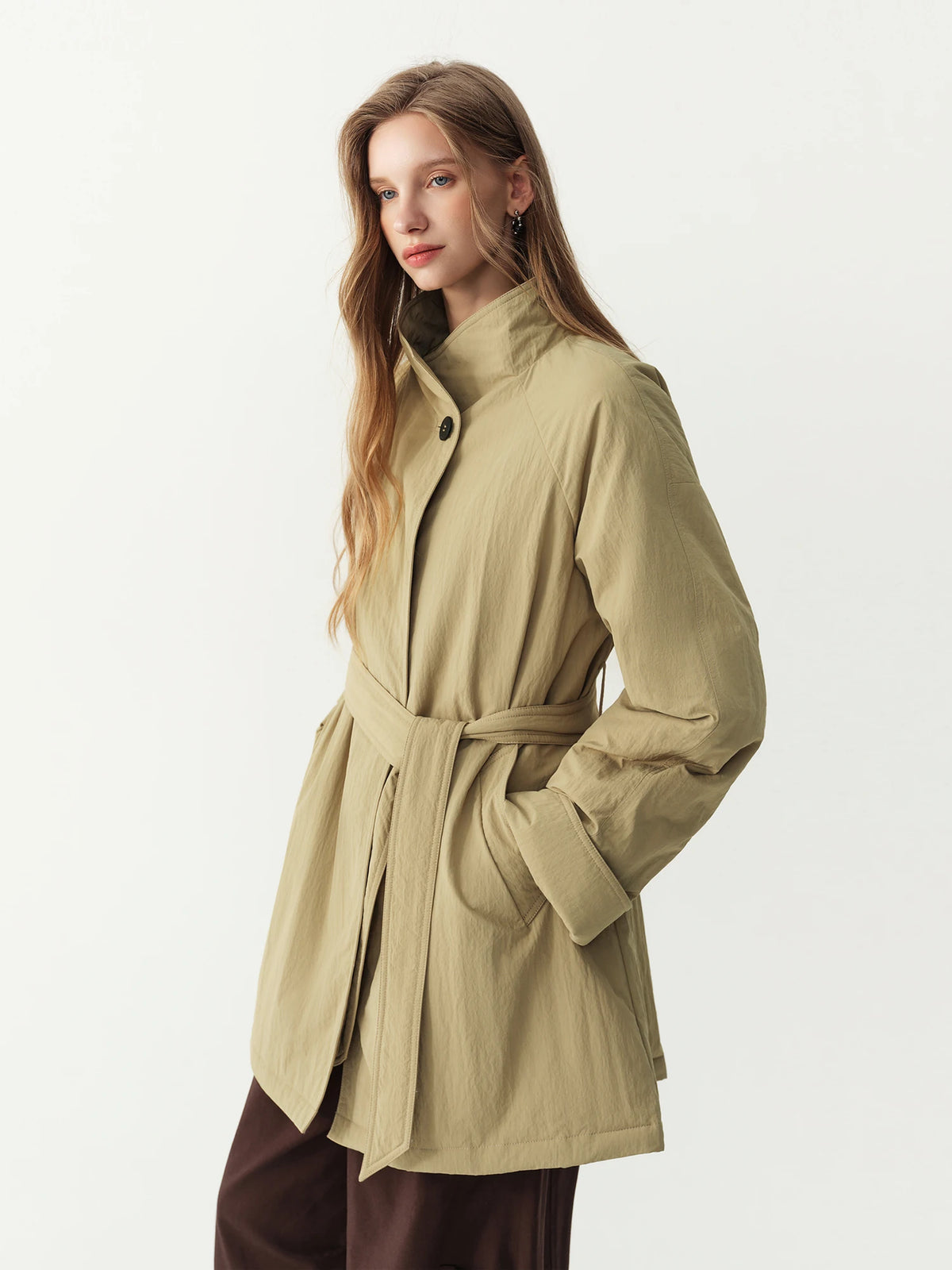 FSLE 2026 Winter New Women's Commute Stand Collar Direct Down Fill Trench Style Down Puffer Coat Warm Thick Quilted Outerwear