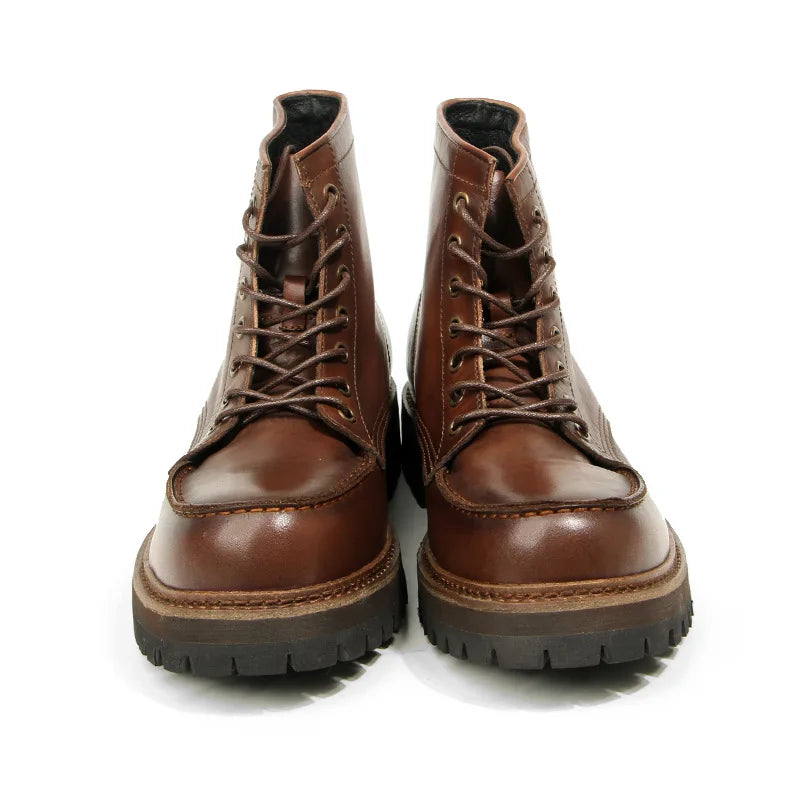 Vintage Work Boots Men's Winter High-top Leather Boots Men Mid-top Short Boots