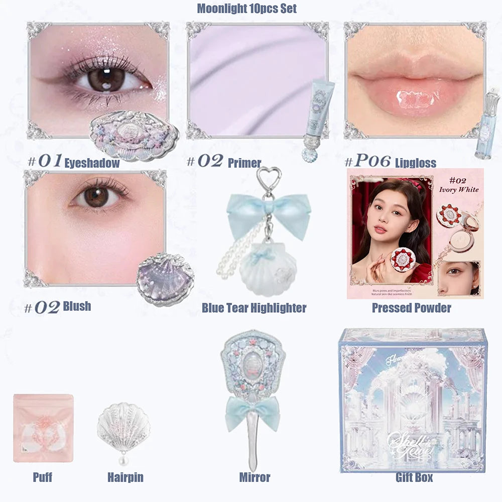 Flower Knows Shells Pearl Eyeshadow Essence Lip Honey Blush Cheek Makeup Front Ocean Gift Box Makeup Kit Full Professional