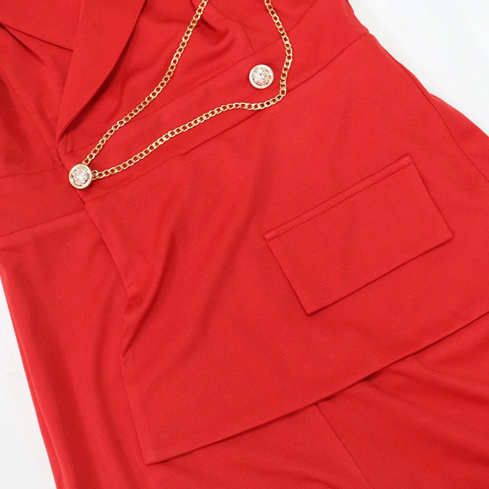 CMYAYA Elegant Womenv-neck High Waist Straight Sleeveless Blazer Jumpsuits 2024 Fall Street Chain Office Lady Party Rompers