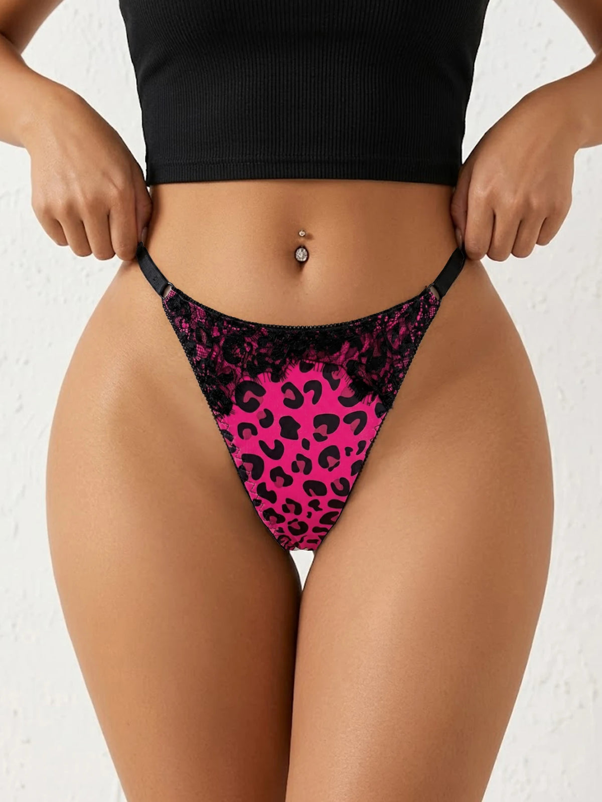 Leopard Women Lace Trim Panties Sexy Low Rise Thong Adjustable Waistband Female Breathable Intimates Lingerie Underwear