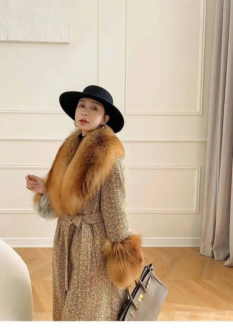 Large Size Winter Real Fur Collar Cuffs Set Neck Warmer Women Fur Shawl Furry Fluffy Fox Fur Scarf Luxury Scarves Coat Decor