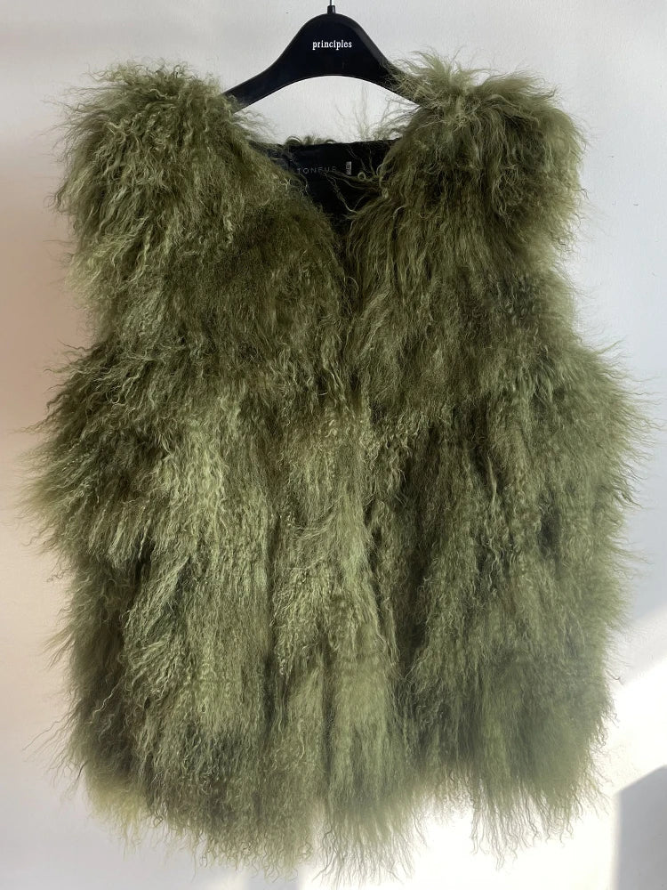 11 Colors Luxury Thick Warm Mongolia Sheep Fur Vest Women New Winter Hot V-neck Sexy Wool Fur Coat