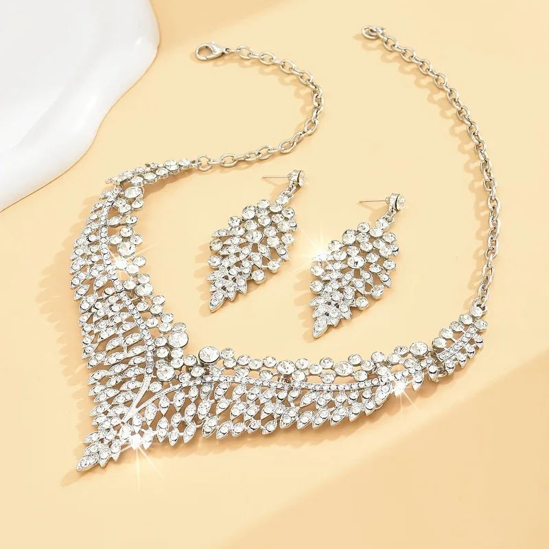3PC Women's Fashion Trend Starry Sky Conical Leaf Necklace Earrings Jewelry Set Wedding Banquet Party Festival Jewelry Gifts