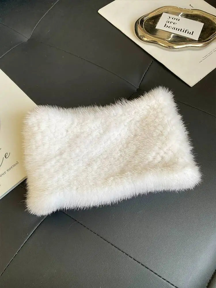 Mink Fur Scarf Fashion Neck Warmer For Women Warm Double-Sided Knitted Elastic Fur Headband Thick Warm Lady Fur Ring scarves