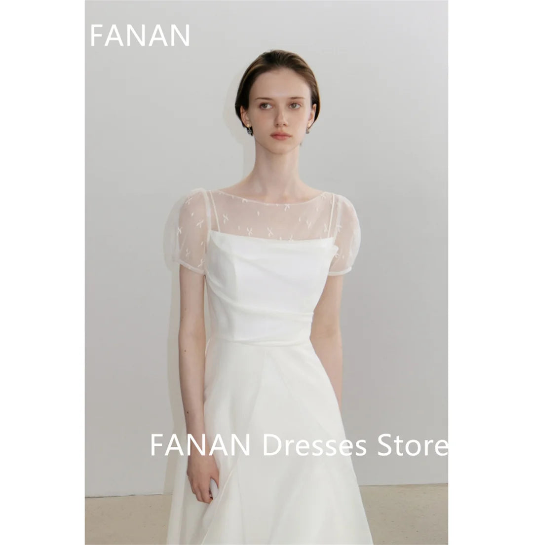 Fanan Korea Boat Neckline Ivory Wedding Dresses 웨딩드레스 Organza Tiered Custom Made Ruched Photoshoot Bride Gowns Plus Size