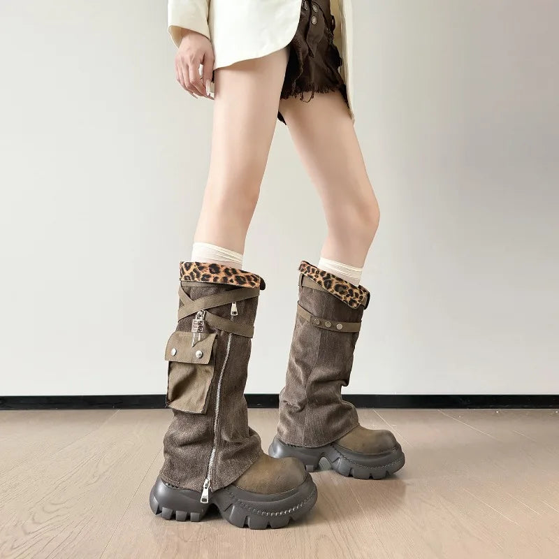 Women Boots Suede Fashion Heeled Boots Women’s Winter Boots Leopard Designer Shoes 2026 Gothic Gladiator Snow Botas