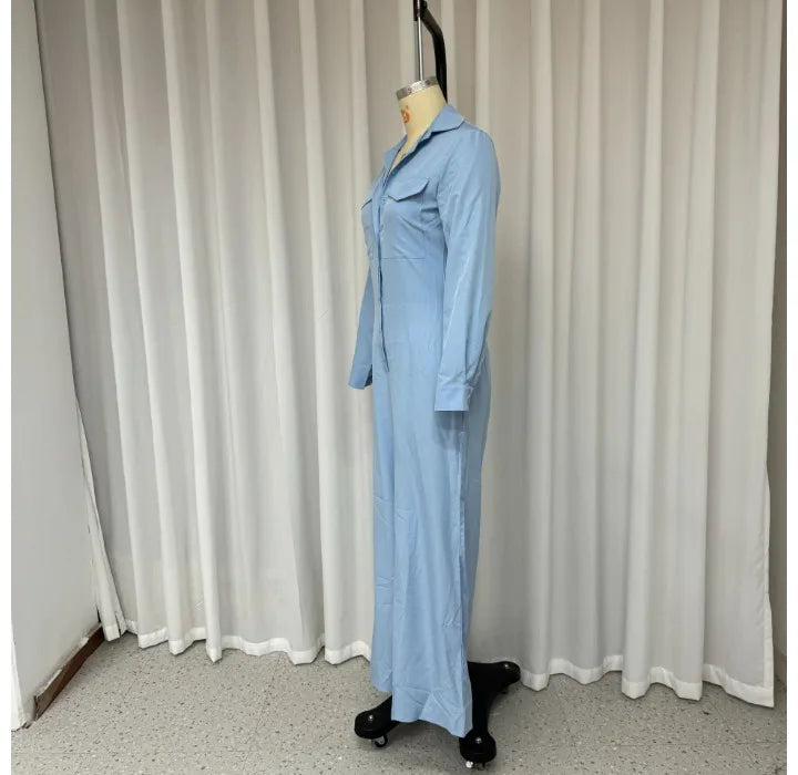 Jumpsuit Women 2024 Autumn Commuting Fashion Turn-Down Collar Long Sleeve Pocket Design Casual Jumpsuits New Female One Pieces