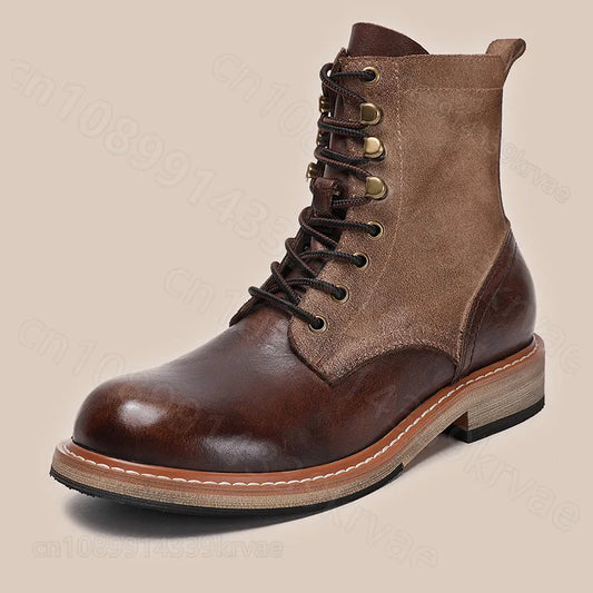 Retro old locomotive boots paratrooper boots first layer cowhide botas motocross botas moto black brown