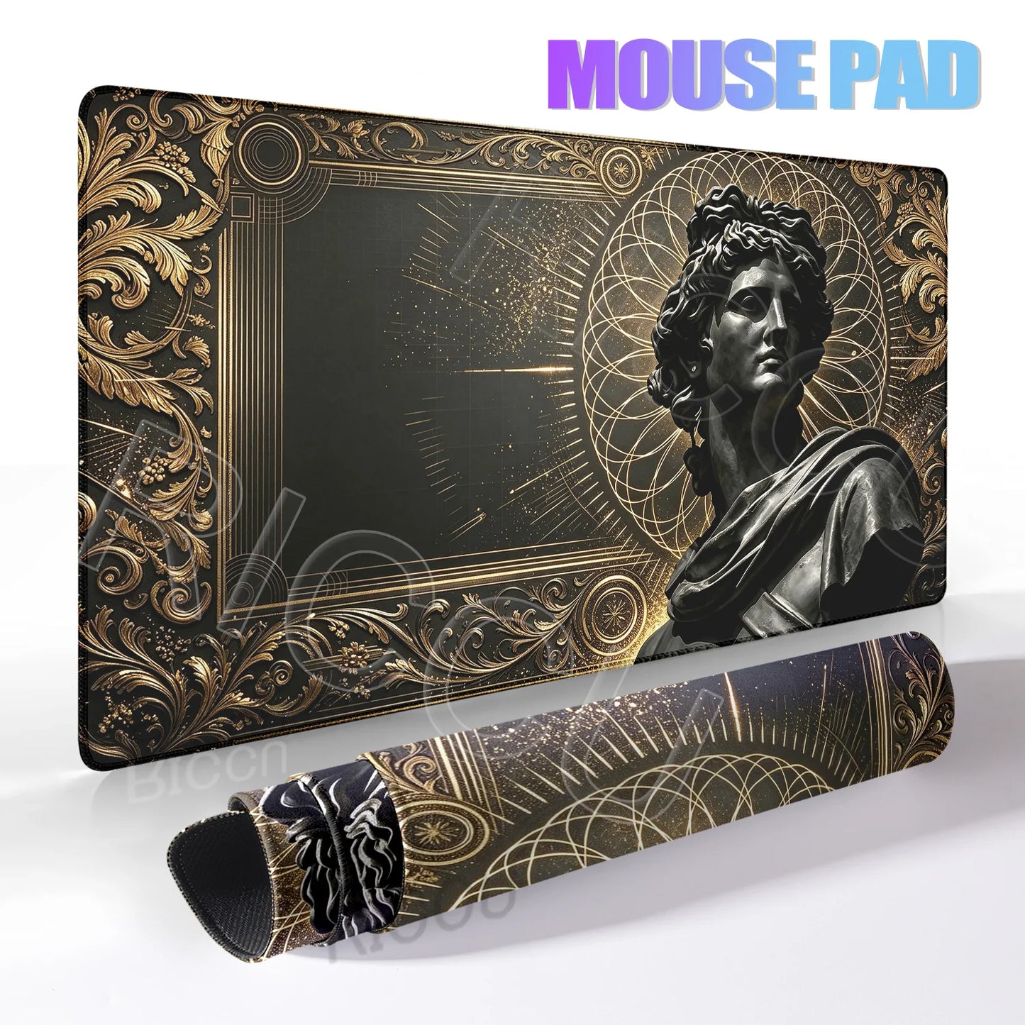 Black Majestic Sculpture Mouse Pad Large Desk Accessories Desk Pad Rubber Base Edge Mousepad Non-Slip Mousepad for Office