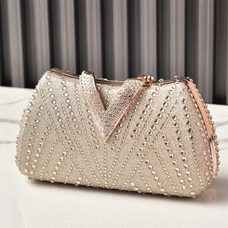 Diamond Silver Shoulder Bags for Women Wedding Inspired Designer Handbags 2026 Luxury Quality V Hasp Rhinestone Crossbody Bags