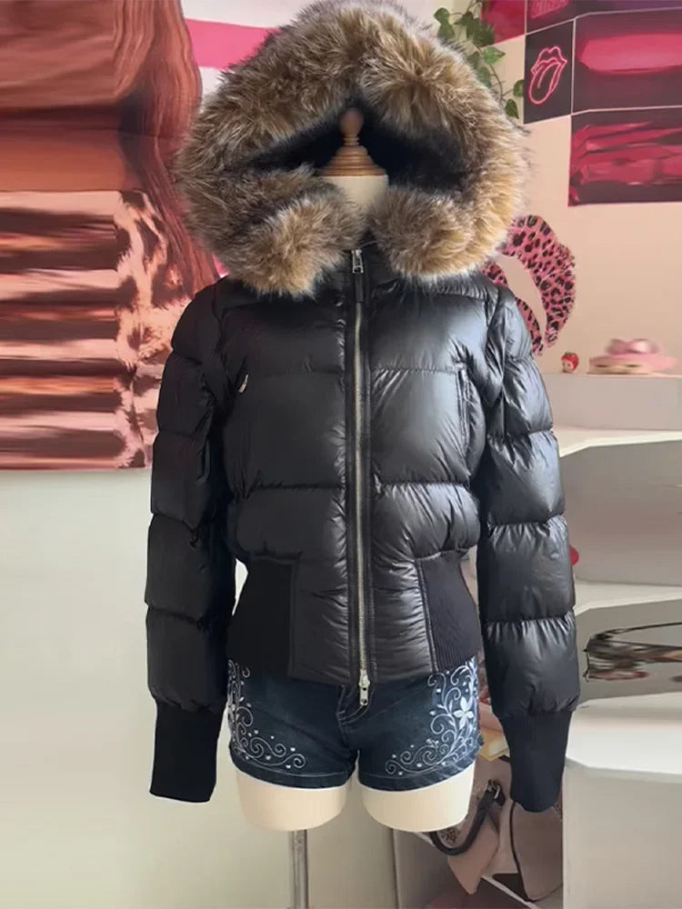 2026 Small Waist Short Cotton Clothes Large Fur Collar Heavy Industry Design Waist Slimming Versatile Fashionable Cotton Clothes