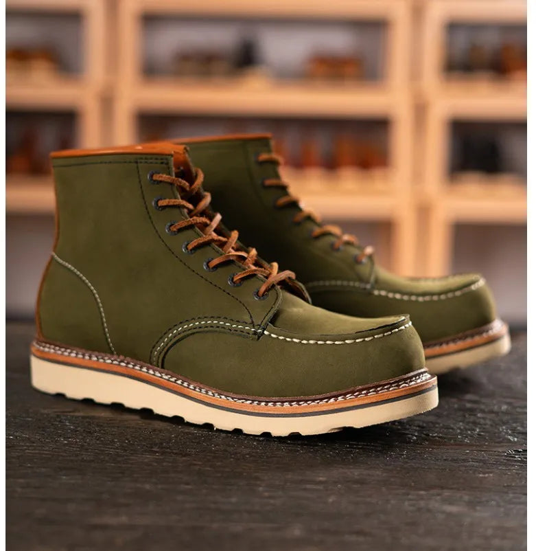YR Best.Mens Vintage Style Leather Shoes.Good Year 1907 Quality Cowhide Boots.Motor Rider Leather Boots.Retro Casual Top Layer