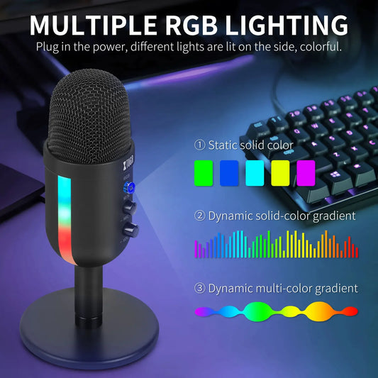 XTUGA MU2000 RGB Mini Condenser Microphone USB Interface Suitable For Gaming Voice Computer Live Streaming Video Conferencing