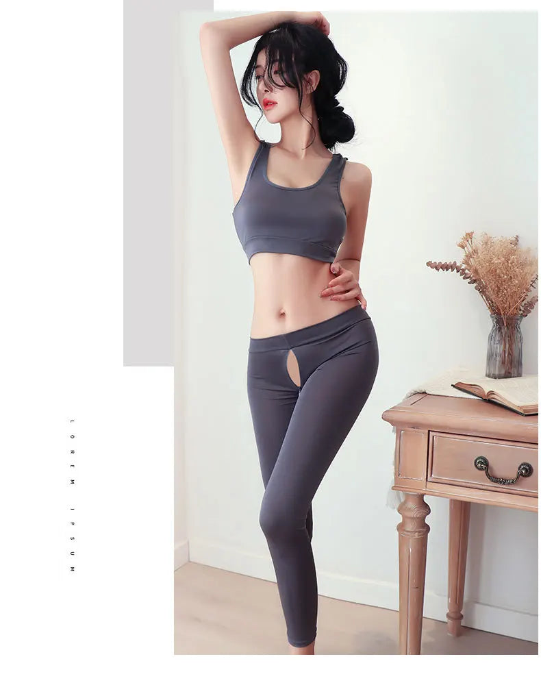 Erotic lingerie Open range sports pants seductive and flirtatious wearing yoga pants externally underwear women Clothing sets