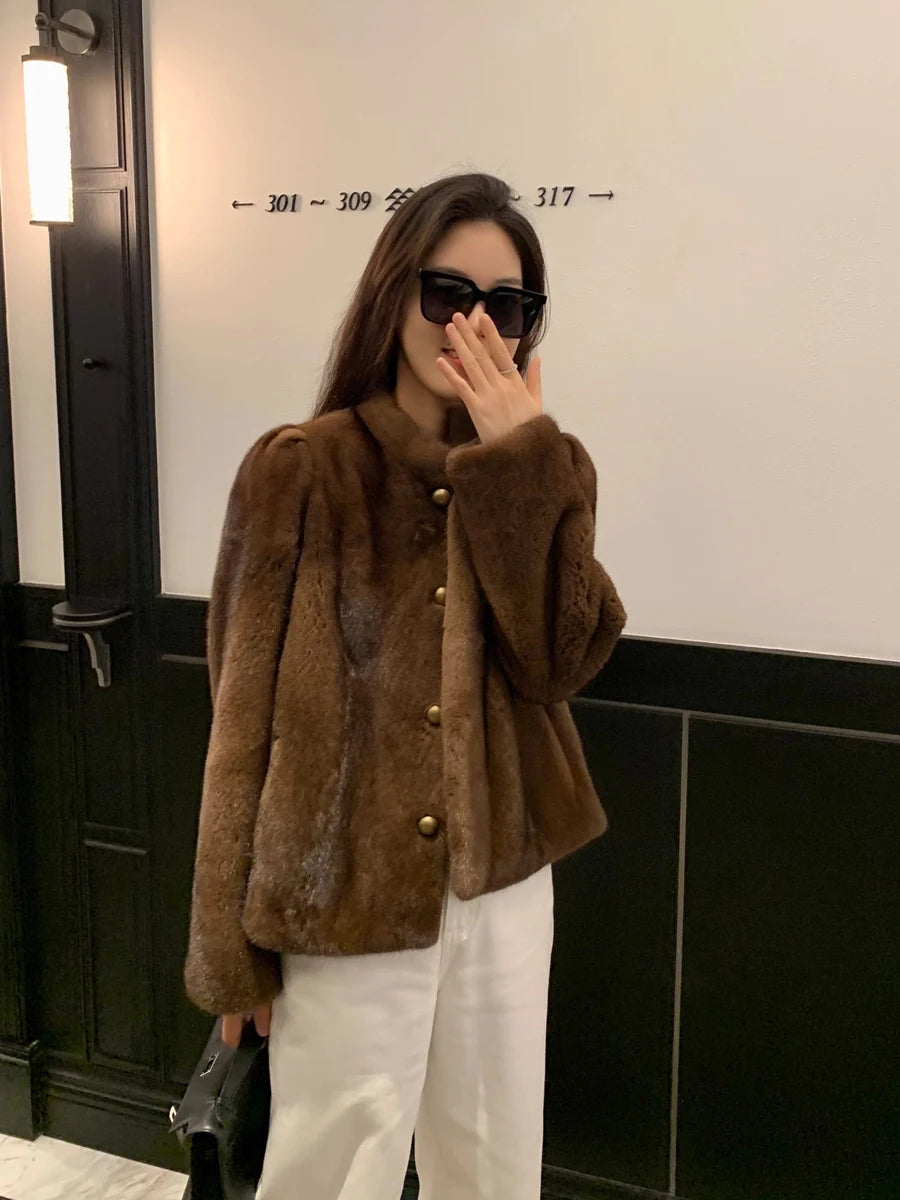 HDHOHR 2026 New100% Real Mink Fur Coat Women Fashion Essential Natural Mink Coat Warm Short Leather Outerwear Winter Fur Jacket