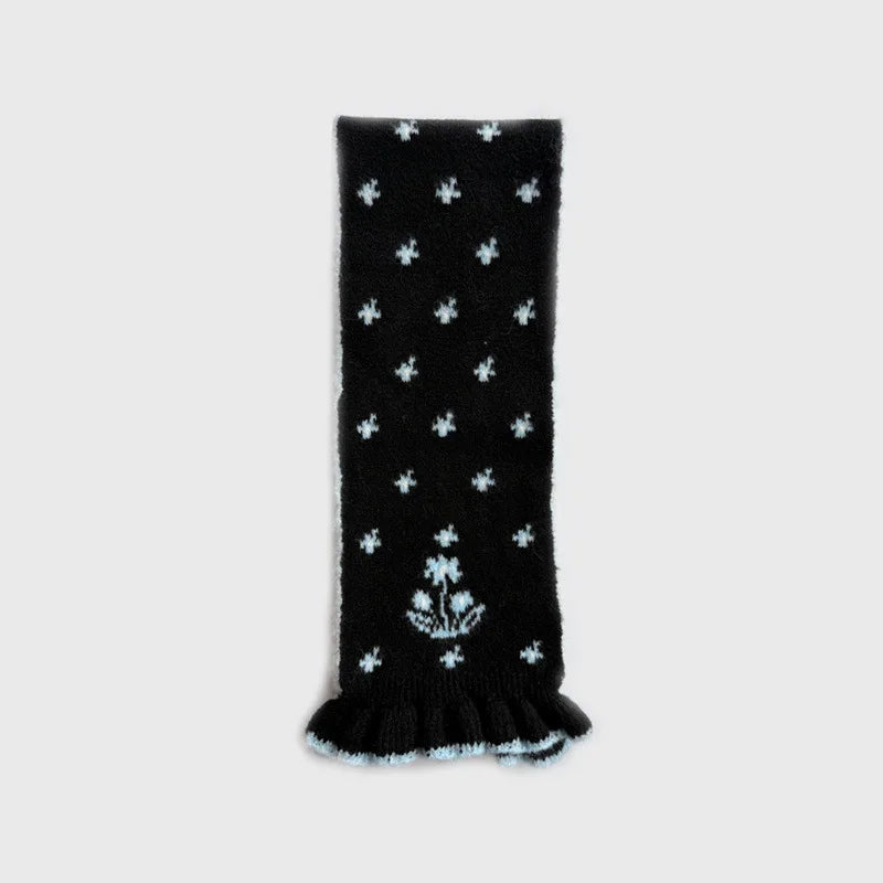 Wool Blend Knit Scarf with Cartoon Deer Jacquard, Lacy Winter Neck Warmer for Women, Cute & Girly Feel