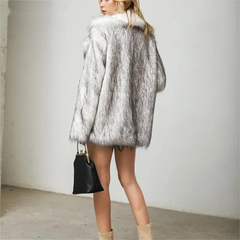 2026 Winter Plus Size Furry Faux Fur Coat Women Elegant Long Sleeve Plush Jacket Lady Luxury Large Thick Warm Fluffy Blazer Coat