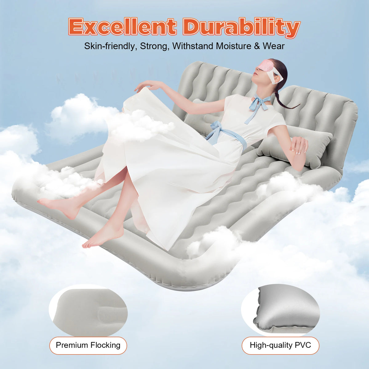 Universal Foldable Inflatable Bed Portable Inflatable Mattress Set Car Back Seat Sleeping Flocking Air Bed Cushion w/Pump+Pillow