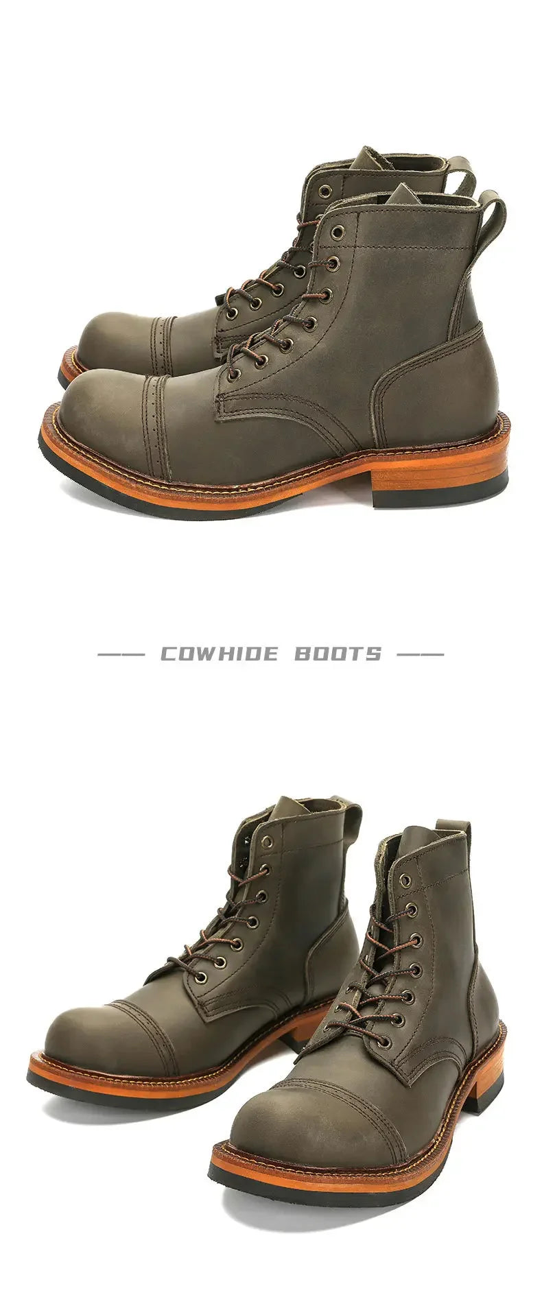 Retro Short Face Men's Winter Wear-resistant Top Layer Cowhide Short Motorcycle Boots