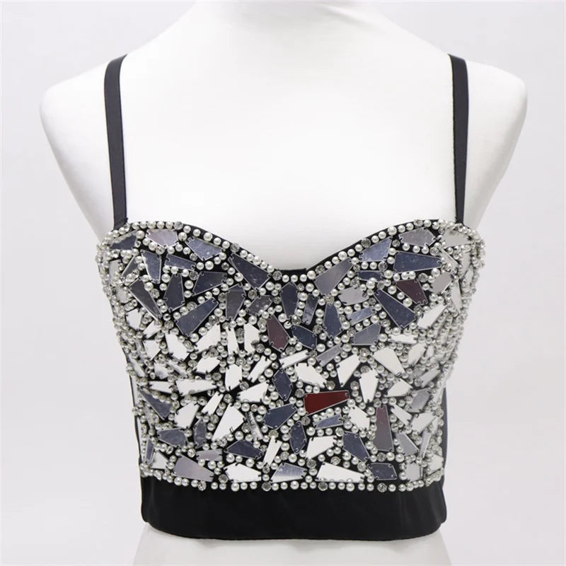 Quality Pearl Tank Tops Rhinestone Women Crop Top Club Clothes Streetwear Y2K Corset Woman Shaper Camis Fashion Feamale Clothing