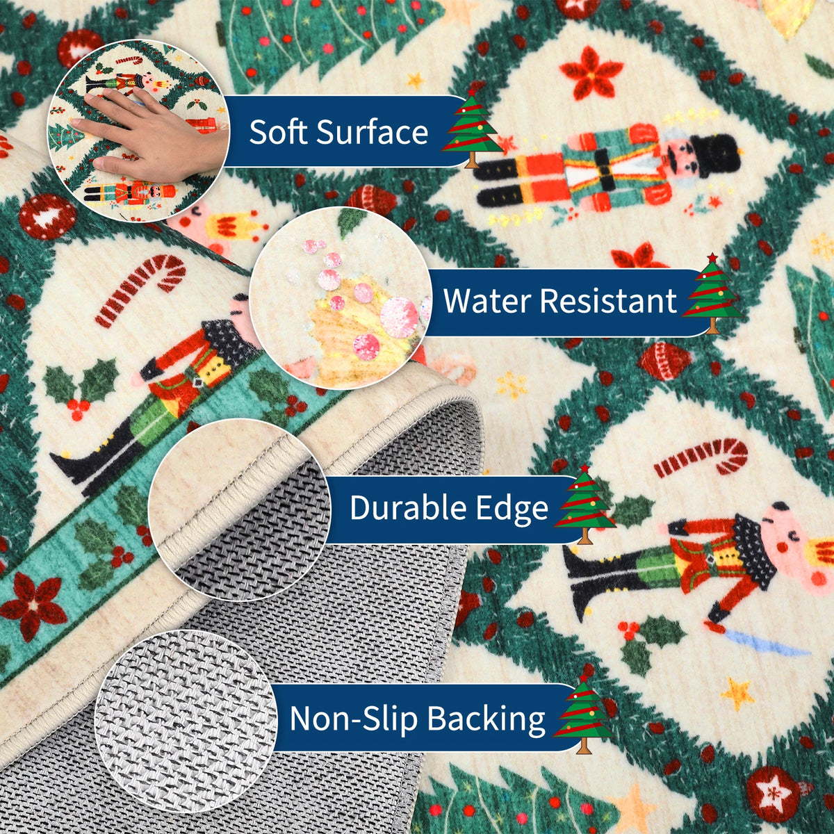 Christmas Nutcracker Area Rug Machine Washable Low Pile Non-slip Carpet for Bedroom Living Room