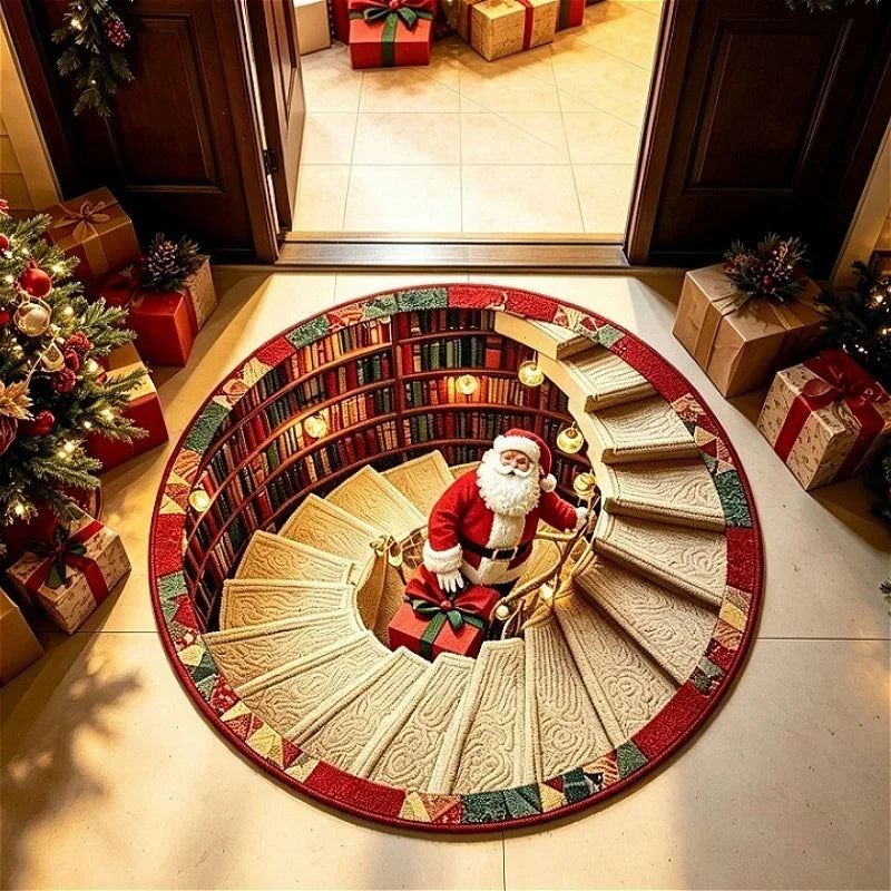 Christmas Day Rugs for Bedroom Anti-slip Bedside Red Rug Round Living Room Decoration Waterproof Carpet Washable Study Floor Mat
