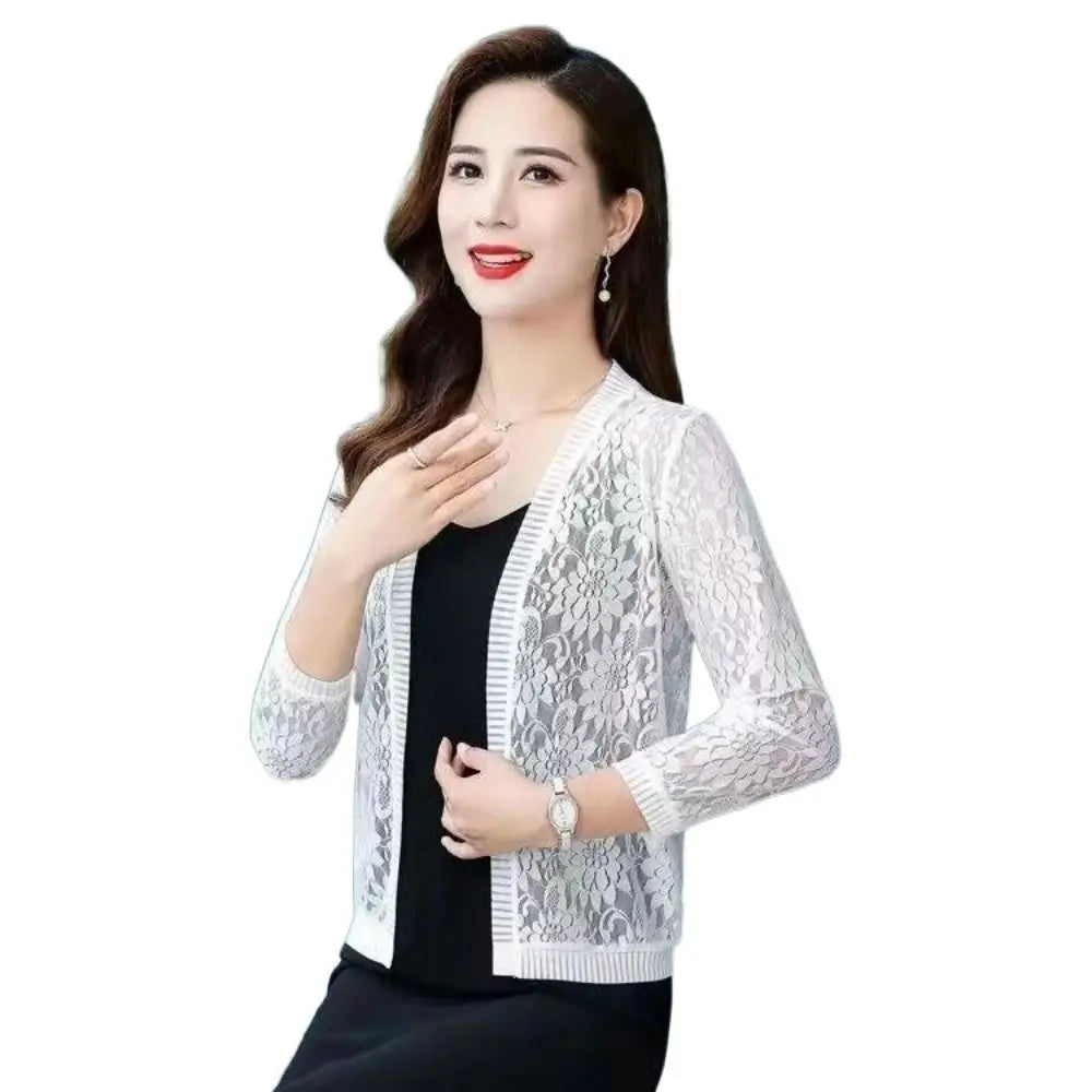 Fashionable Women Summer Lace Cardigan Sheer M to 4XL Women Short Lace Cardigan Ladies Summer Top Cover Up