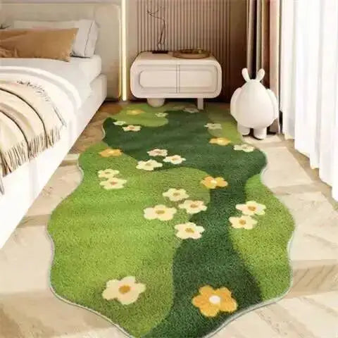 Fresh Style Green Carpet Green Moss Thicken Plush Rugs for Bedroom Bedside Irregular Non-slip Dirty Resistant Carpet Home Decor