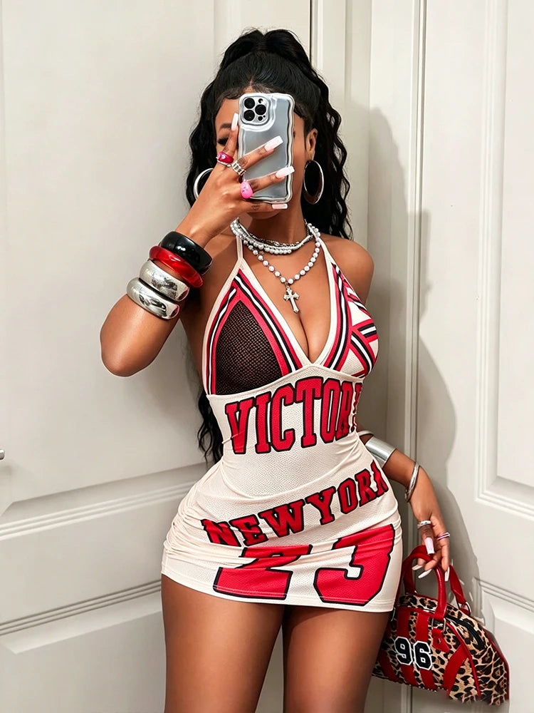 New Summer Sexy Hot Girl Women's Tight Letter Printed Personalized Waist Tight Harajuku Fashion Style Dress Ins Style