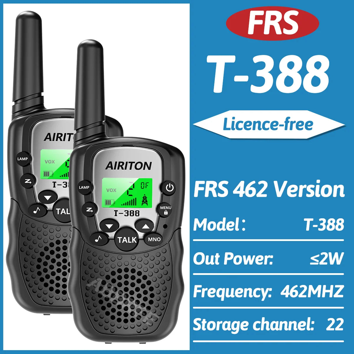 2PCS AIRITON T-388 Kids Walkie Talkie Children 3 Mile Range Two Way Receiver Electronic Radio Flashlight Children Gift for Kid