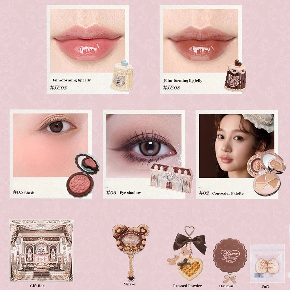 Flower Knows SWEETIE BEAR Makeup Box Gift Set All In One Perfume Shimmer Eye Shadow Palette Blush Lip Jelly Box 10 PCS