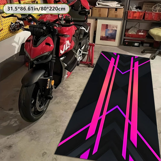 Neon Geometric Crystal Velvet Motorcycle Mat, Non-Slip Garage Floor Mat for Motorbike Parking, Multi-Size, Cool Style Decor