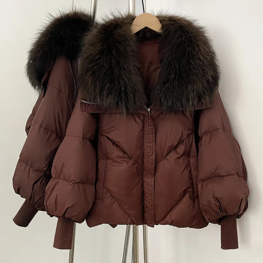 Women's down Jacket Waterproof Lightweight Puffer Jacket with Fur New Coats and Jackets Luxury Padding Reversible Coat with Zip