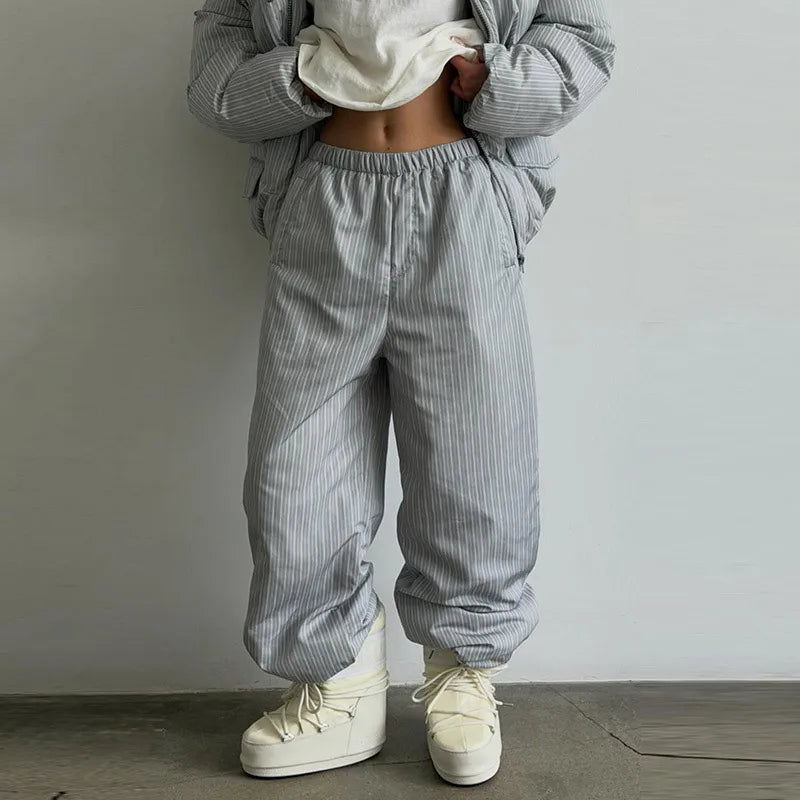 Polka Dots Hooded Cotton Coats Trousers Set 2026 Winter Loose Zippers Drawstring Jacket Elastic Waist Pants Women's Warm Outfits